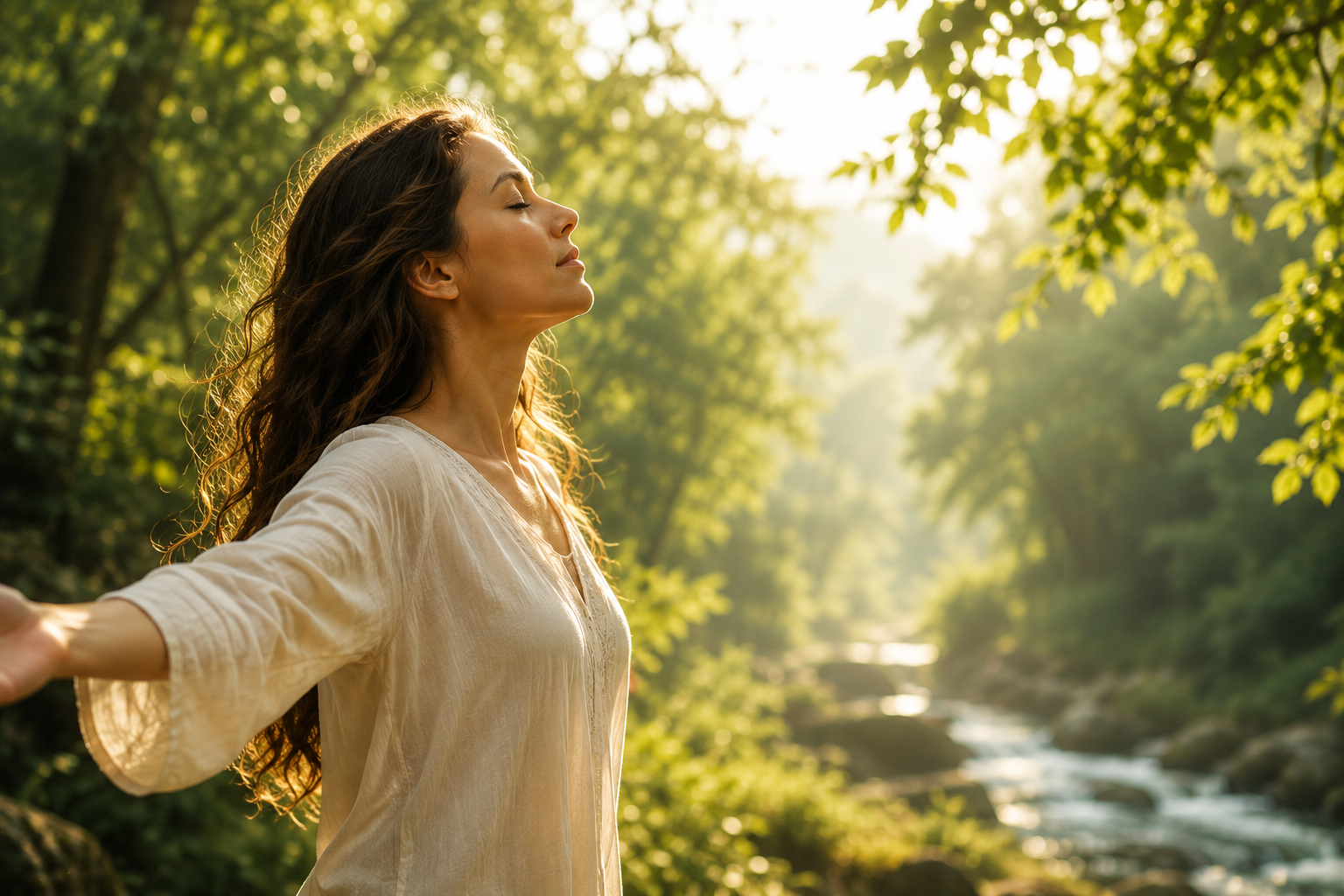 Woman breathing in nature