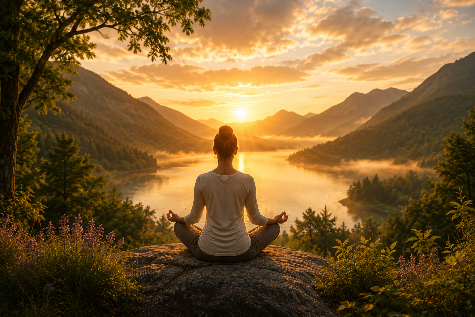 Meditative sunrise over water