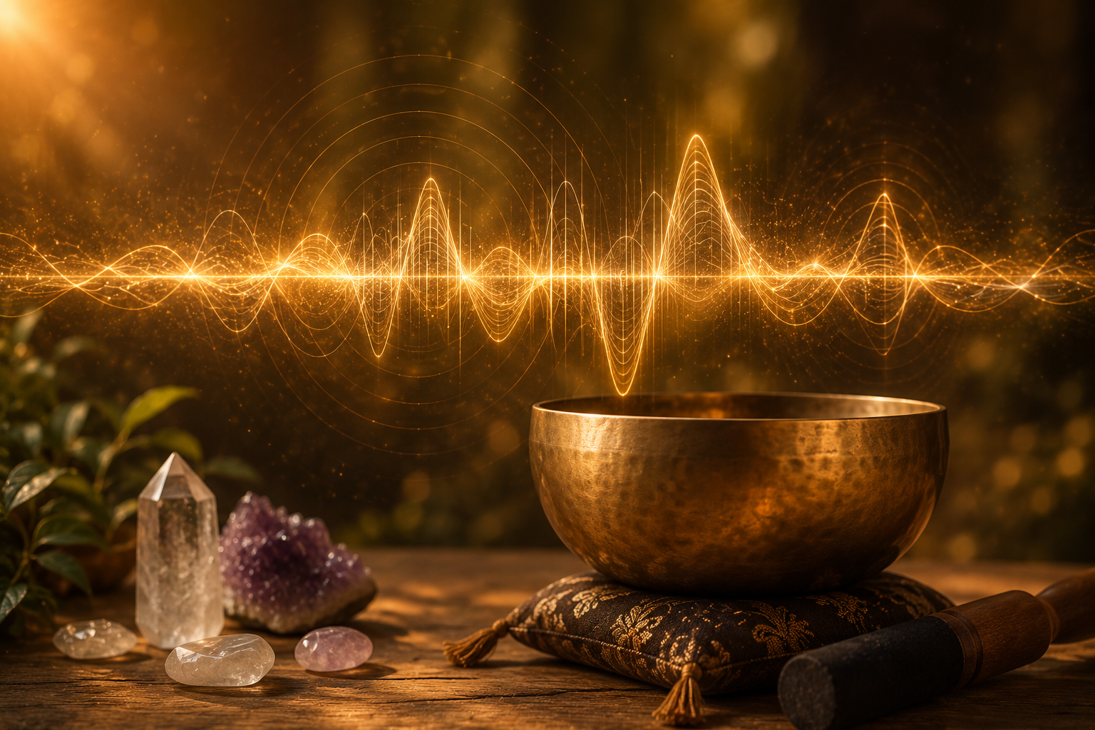 Singing bowl with vibrational waves